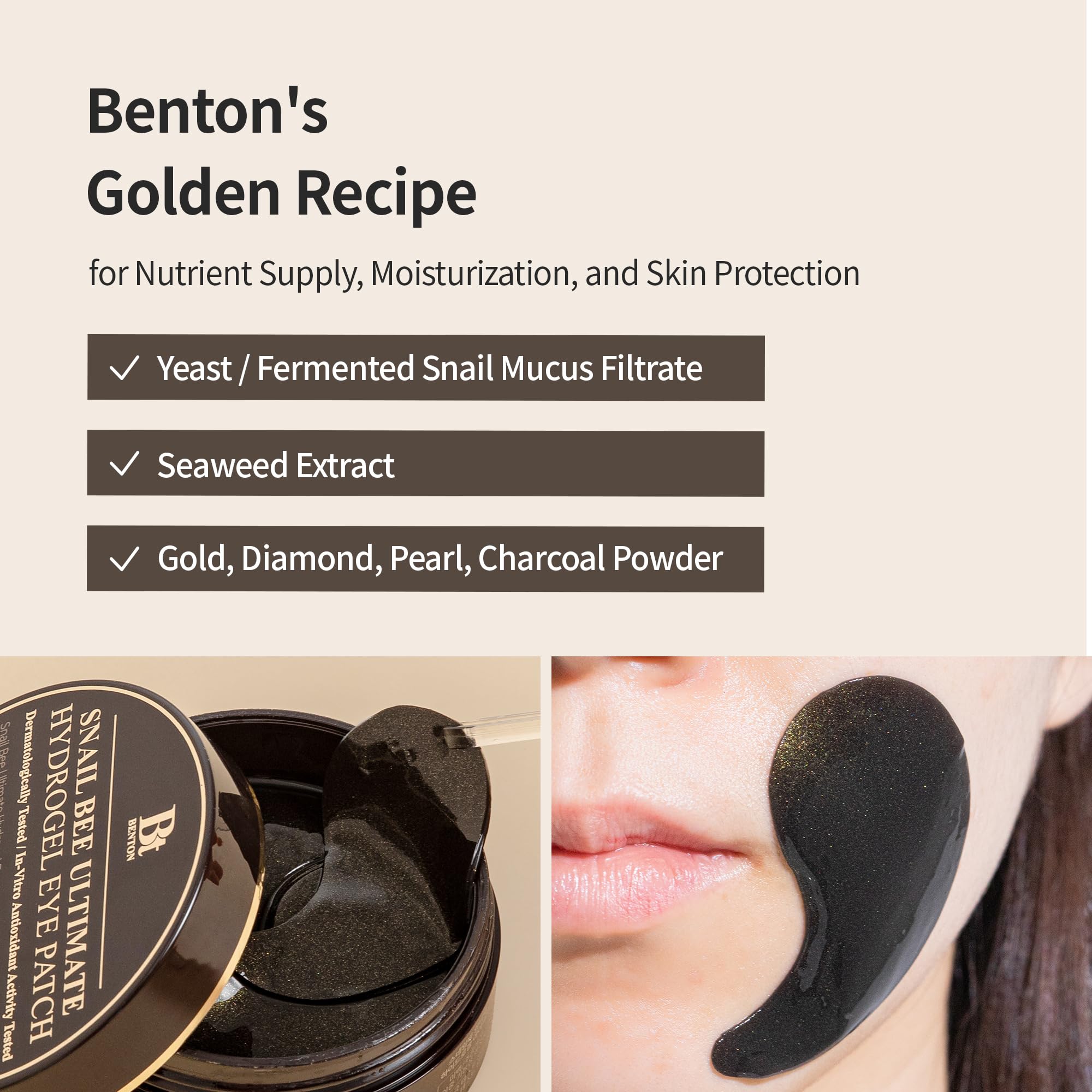 BENTON patch applied under eye delivering cooling hydration