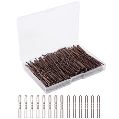 BEoffer front box of 200 brown U shaped hair pins, neat storage benefit