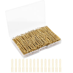 BEoffer front view of boxed 200-count gold U shaped hair pins showing neat storage and quantity