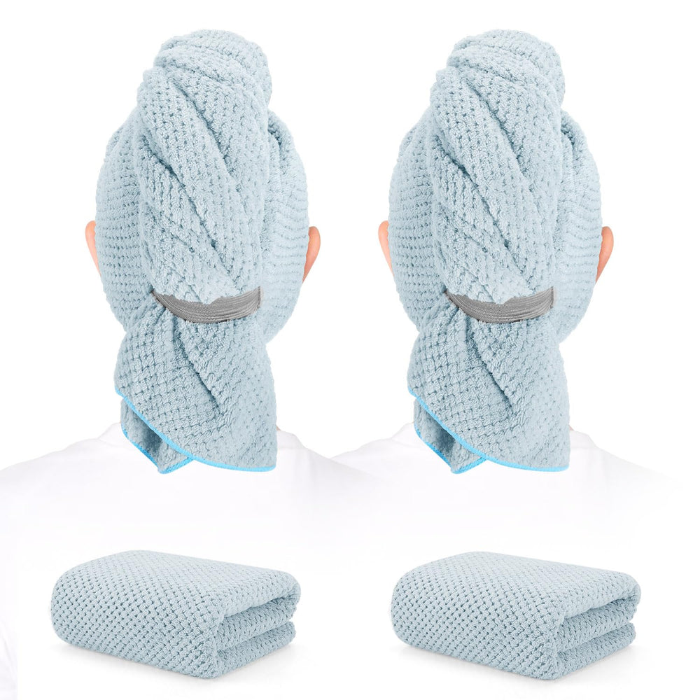 BEoffer front view of two towel wraps showing size and color benefits