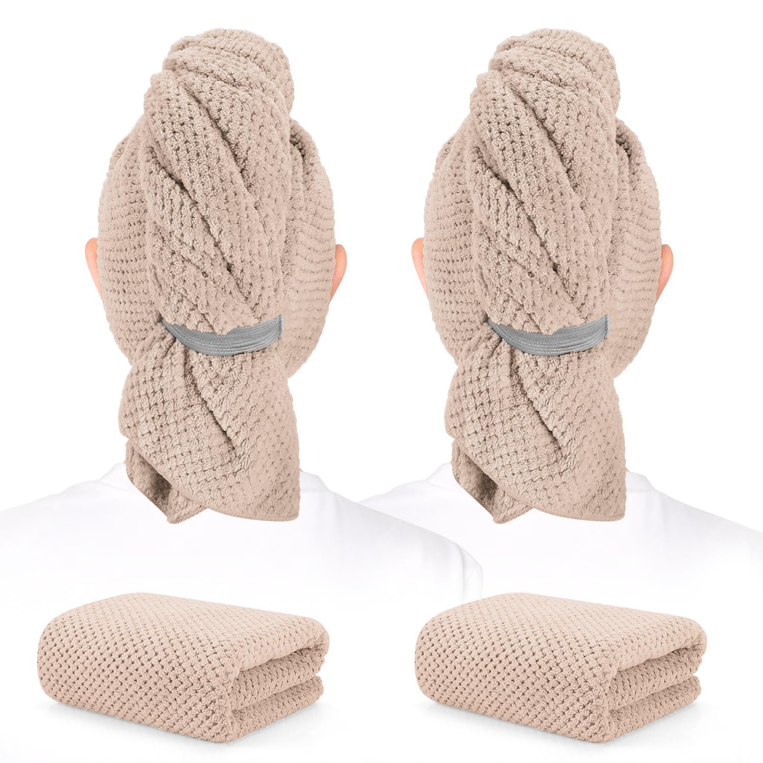 BEoffer front view of two towel pack showing size and color, fast-dry benefit