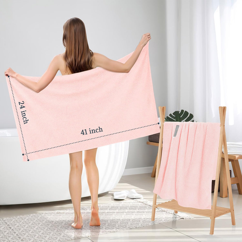 BEoffer towel next to ruler shows 41x24 inch size for long hair