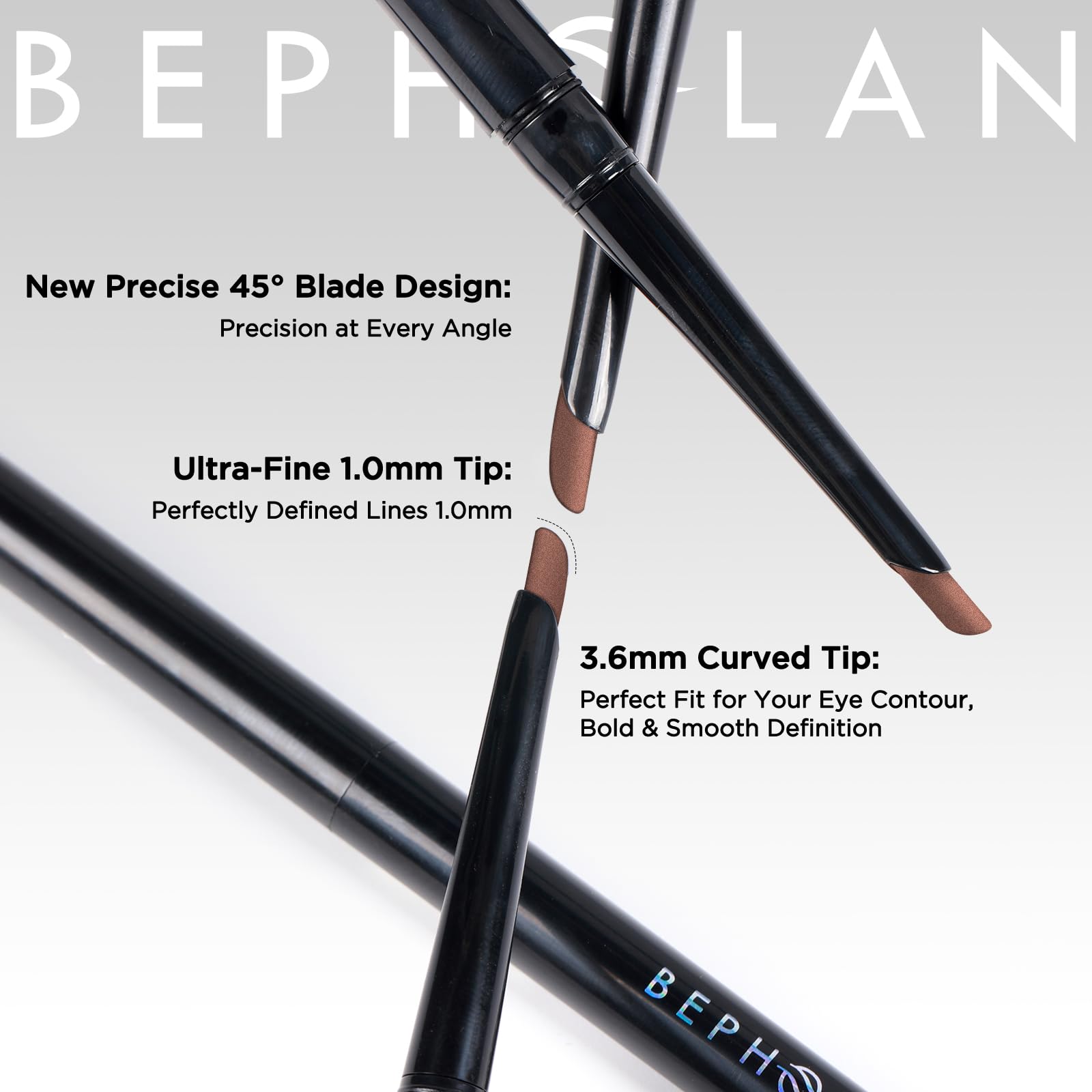 BEPHOLAN brown eyeliner applied to waterline demonstrating longwear benefit