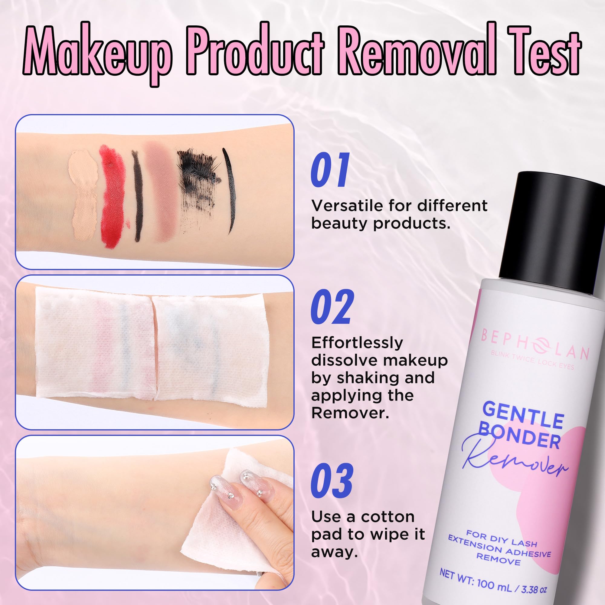 BEPHOLAN removing strip lash in use, gentle removal with minimal tugging benefit