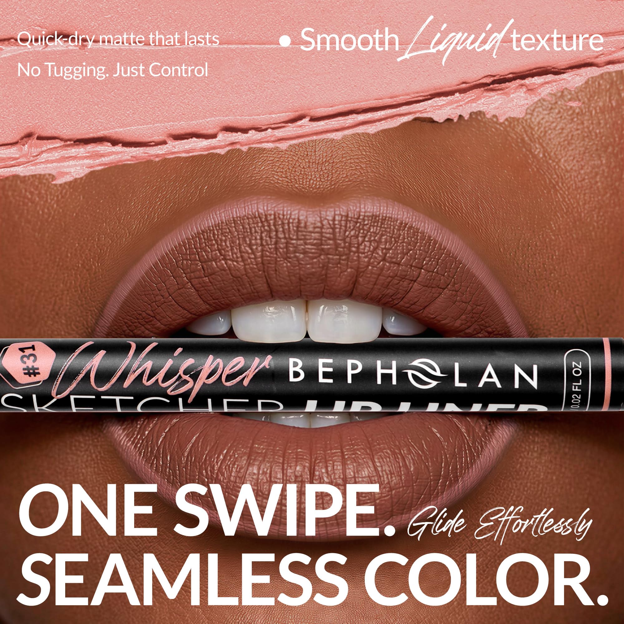 BEPHOLAN lips close-up showing smooth matte nude-pink finish