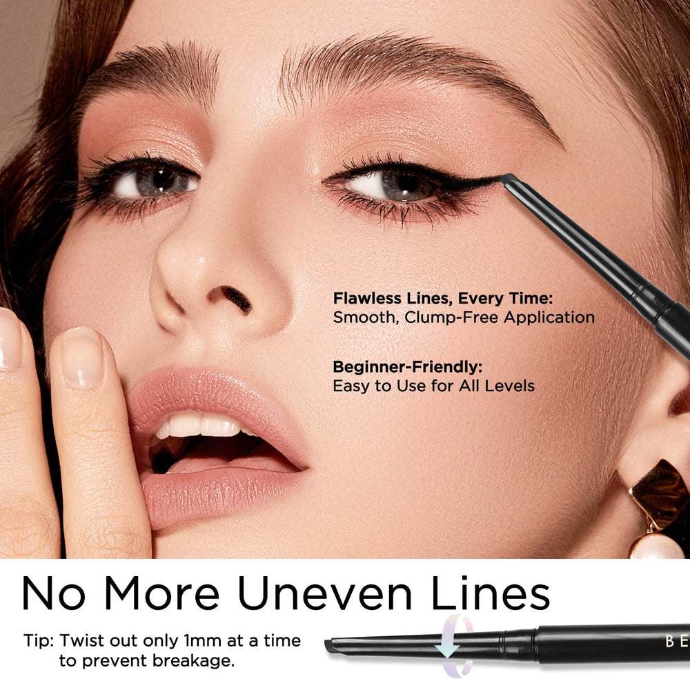 BEPHOLAN stroke swatch on skin showing intense black pigment payoff