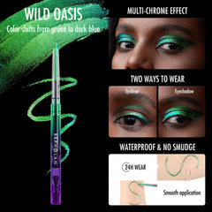 BEPHOLAN smudged smoky-eye look with metallic green, offers blended depth