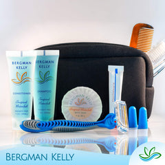 BERGMAN KELLY body wash displayed in bathroom amenity tray conveying guest-ready presentation