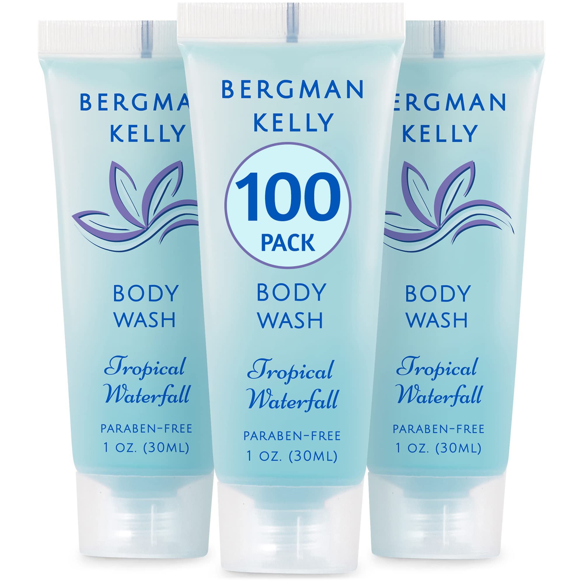 BERGMAN KELLY front packaging showing tropical waterfall scent and benefit of refreshing formula