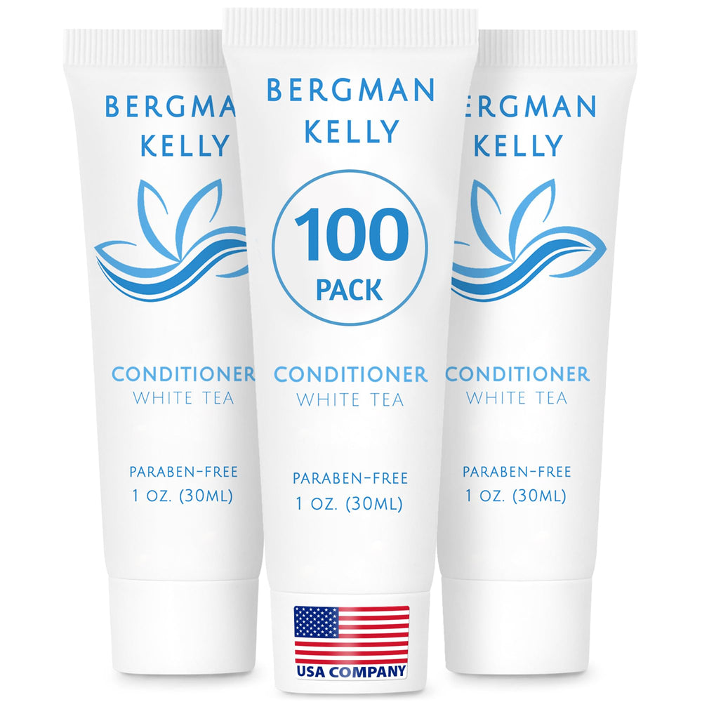 BERGMAN KELLY front packaging showing white tea conditioner benefiting guest convenience