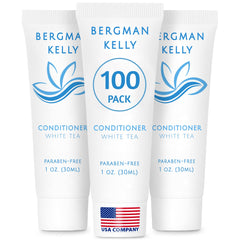 BERGMAN KELLY front packaging showing white tea conditioner benefiting guest convenience