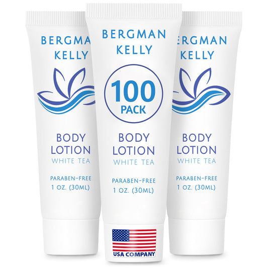 BERGMAN KELLY front packaging showing white tea lotion and brand benefits