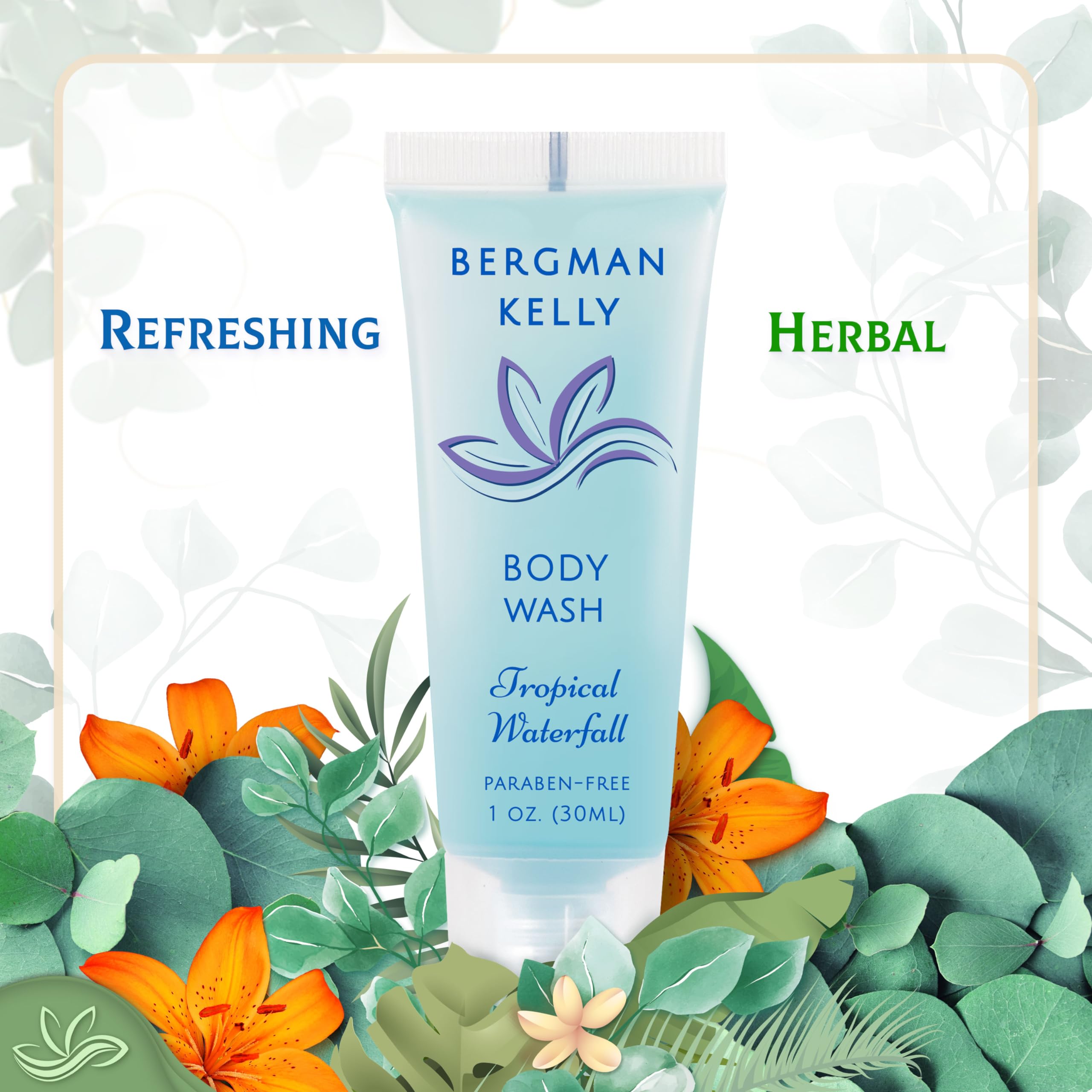 BERGMAN KELLY travel bottle in hand to show compact size and TSA-friendly benefit