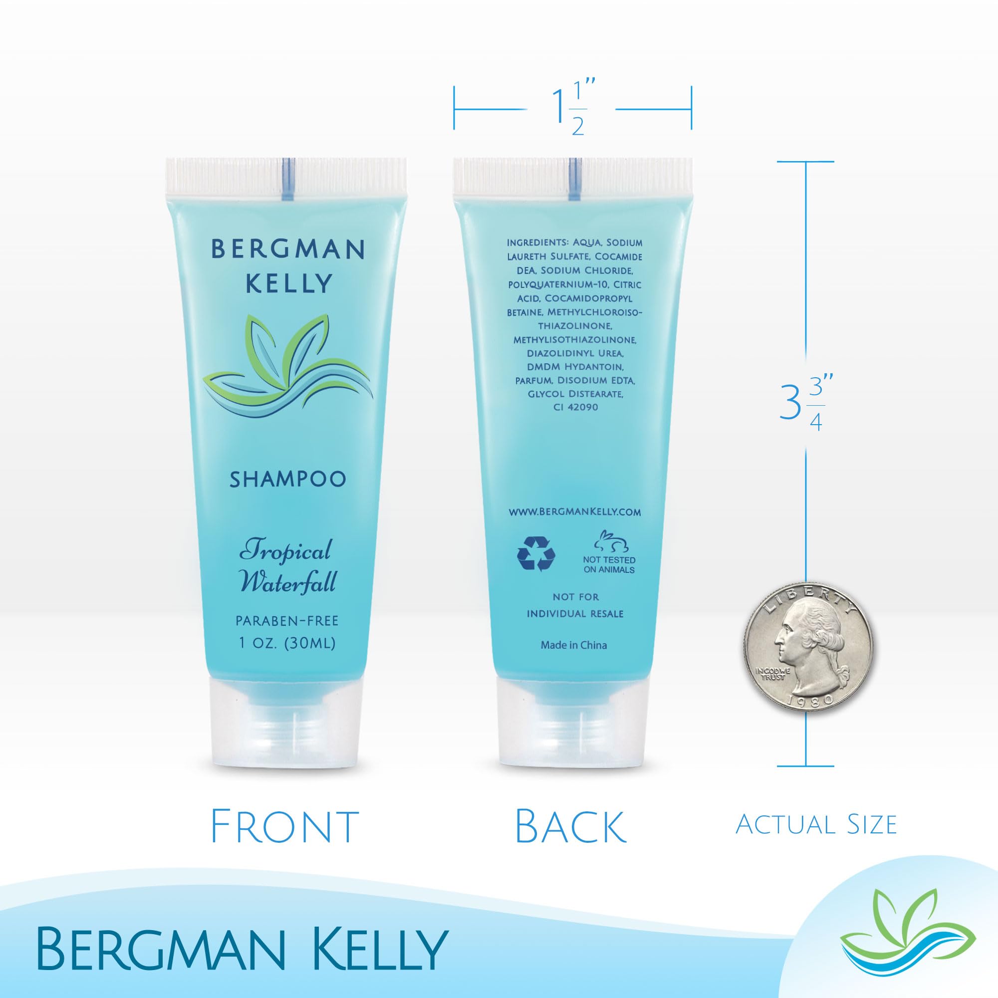 BERGMAN KELLY shampoo bottle with foil seal highlighting leak protection and travel ease