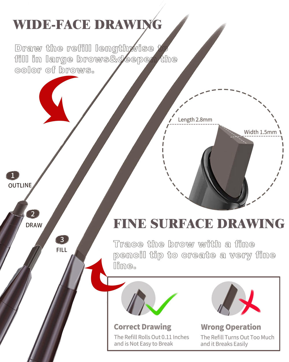 Berinist pencil applied in hand demonstrating easy, natural fill
