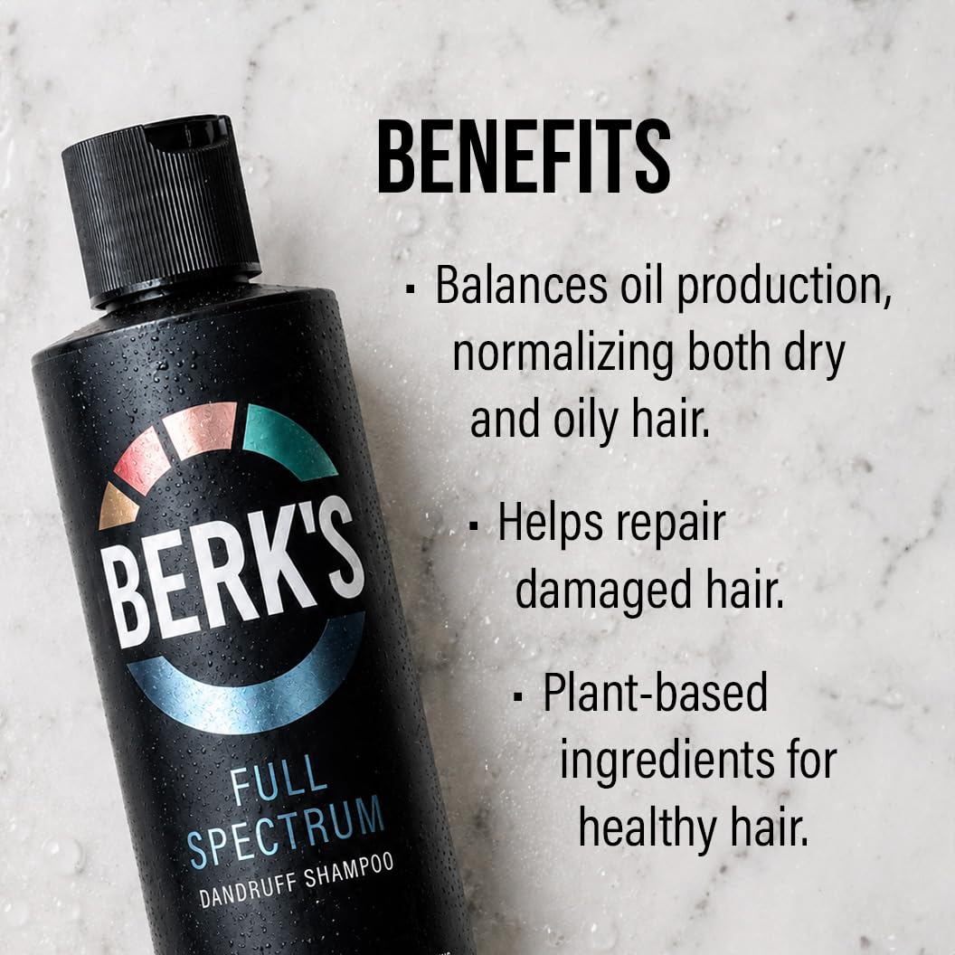 Berk's shampoo being applied to hair demonstrating quick scalp coverage benefit
