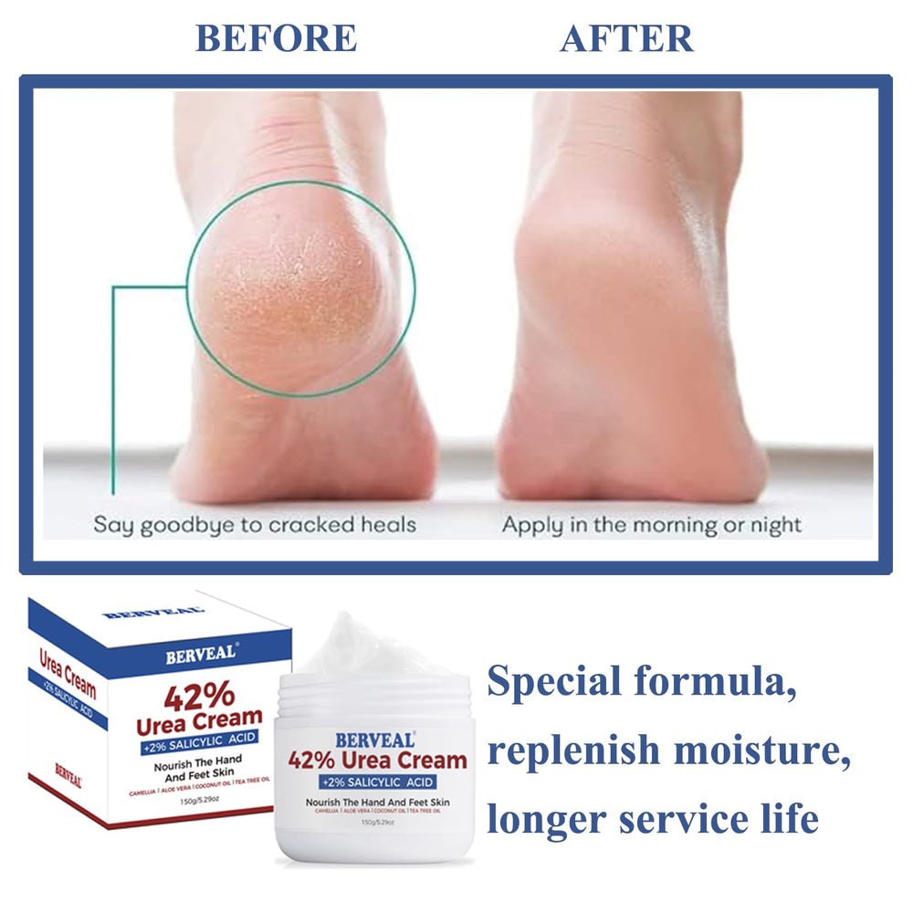 BERVEAL before and after heels comparison showing softer skin