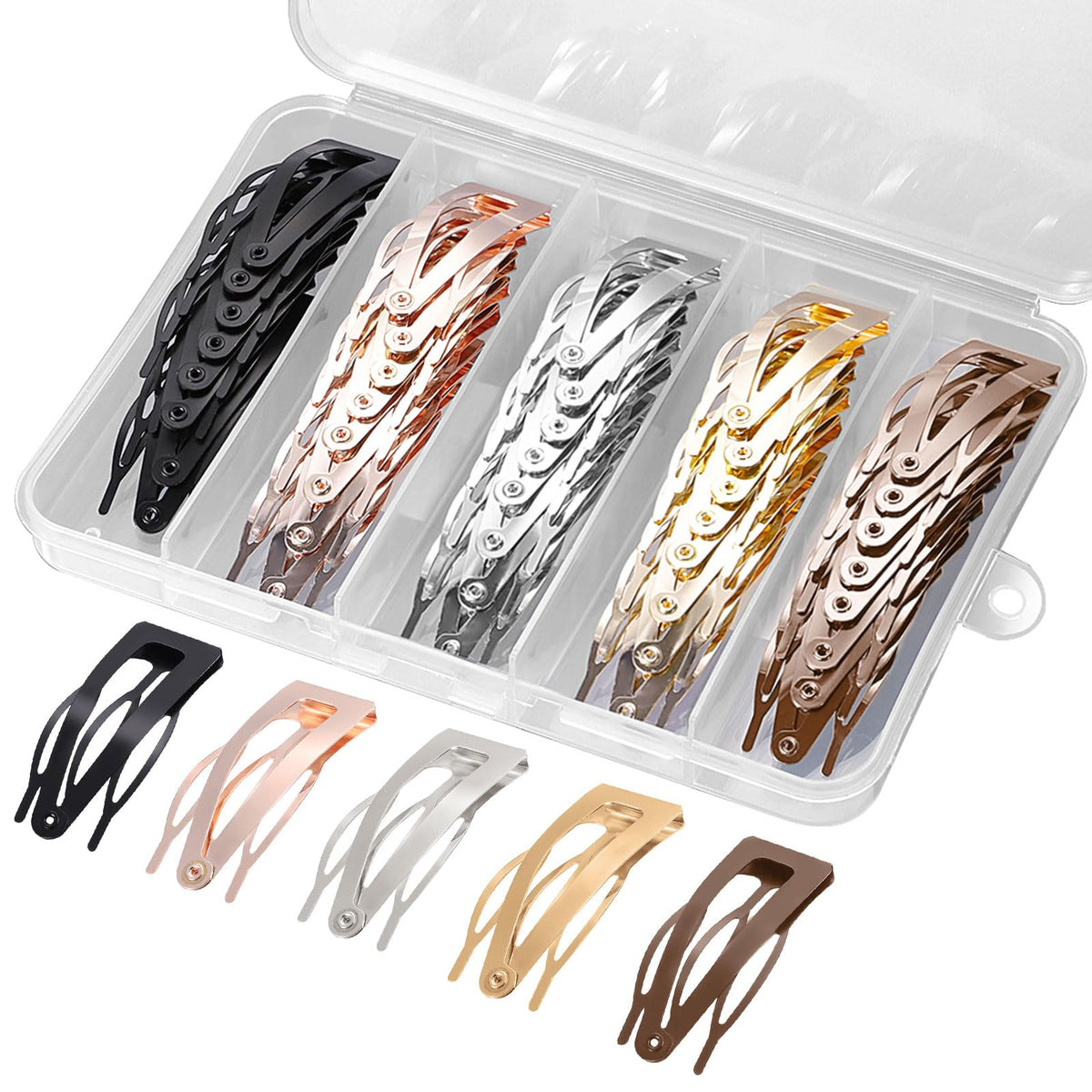 BESARME front view of 40-piece snap clip pack, organized for quick use