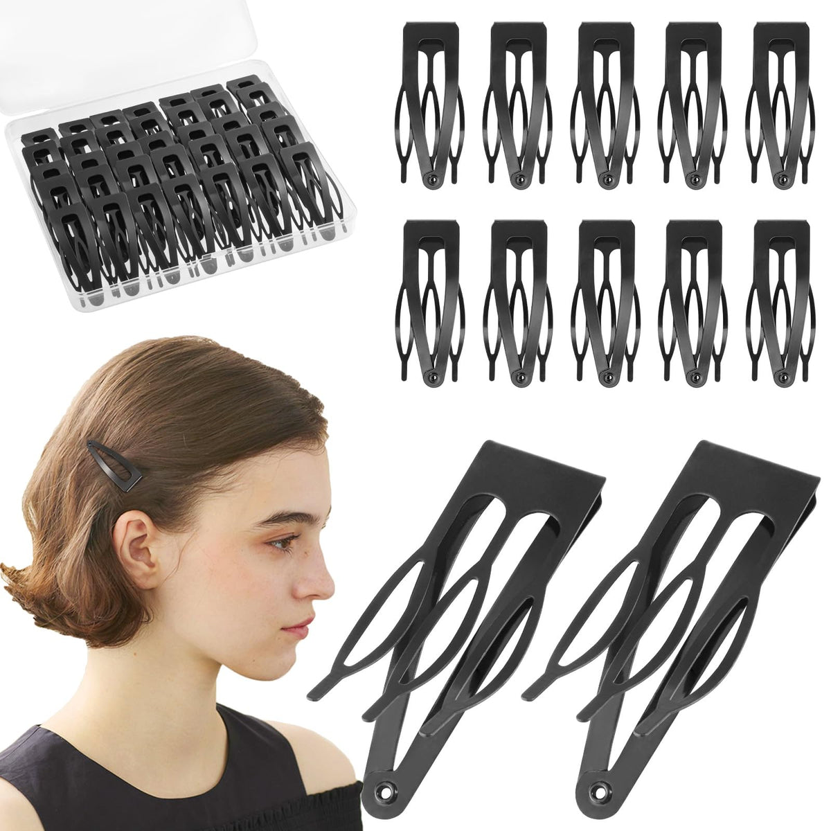 BESARME front packaging showing 36 black snap clips and storage box, tidy organization