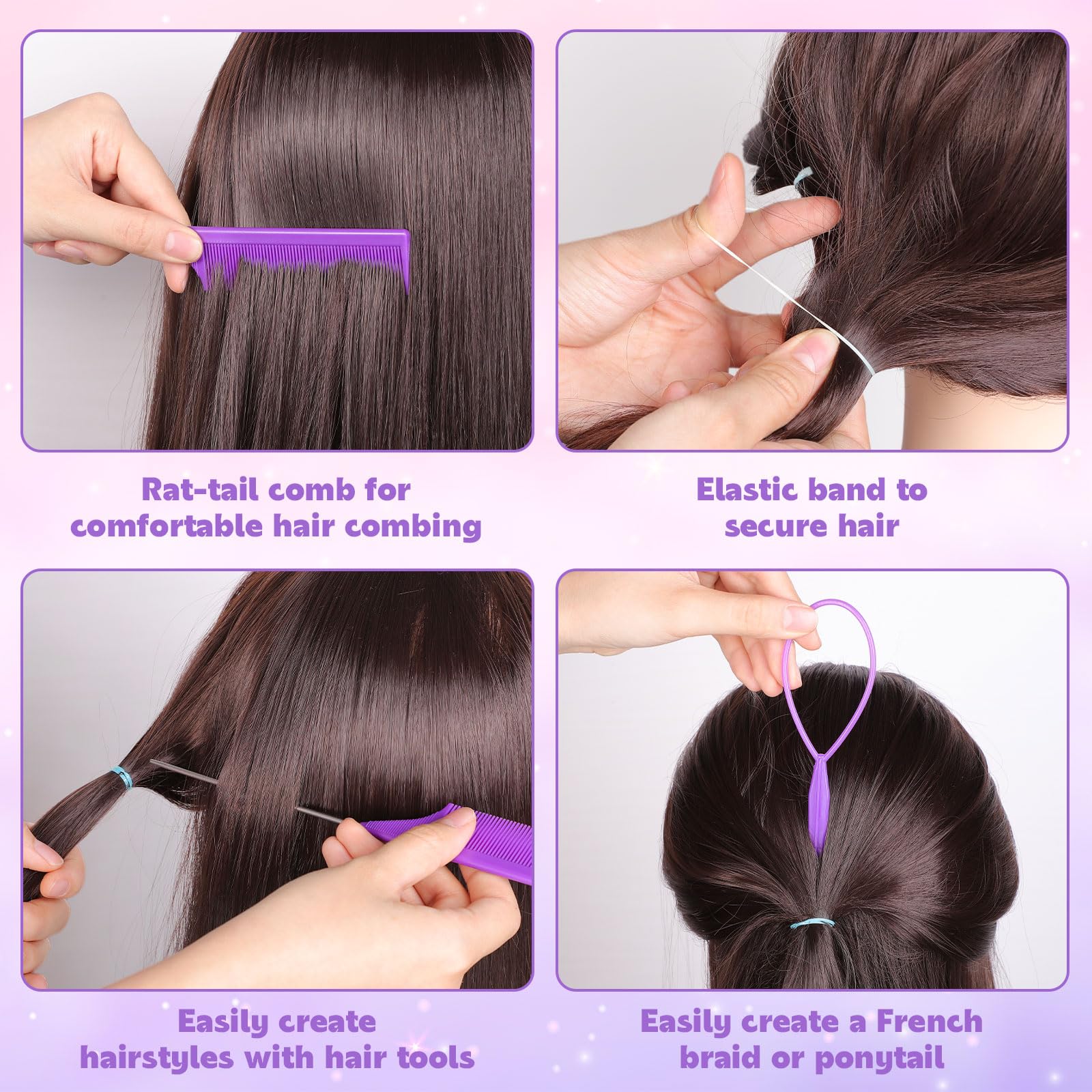 BESARME styling tools layout including topsy tails comb brush demonstrating faster styling