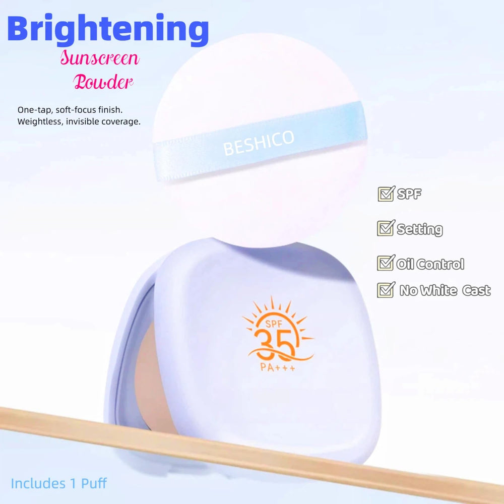 BESHICO compact opened with mirror and puff for effortless touch-up convenience