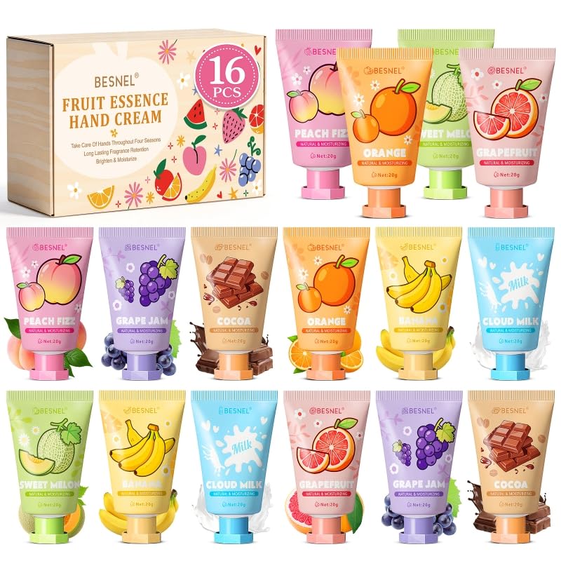 BESNEL front packaging showing all 16 mini hand cream tubes and variety