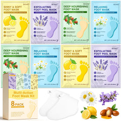 BESNEL front packaging showing eight foot mask sachets and branding benefits