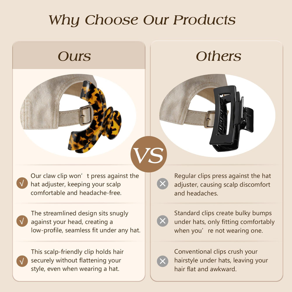 Bessrung clip securing hair to a baseball cap for stable hat fit