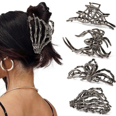 Bessrung front view of four black metal Halloween hair clips, durable everyday accessory