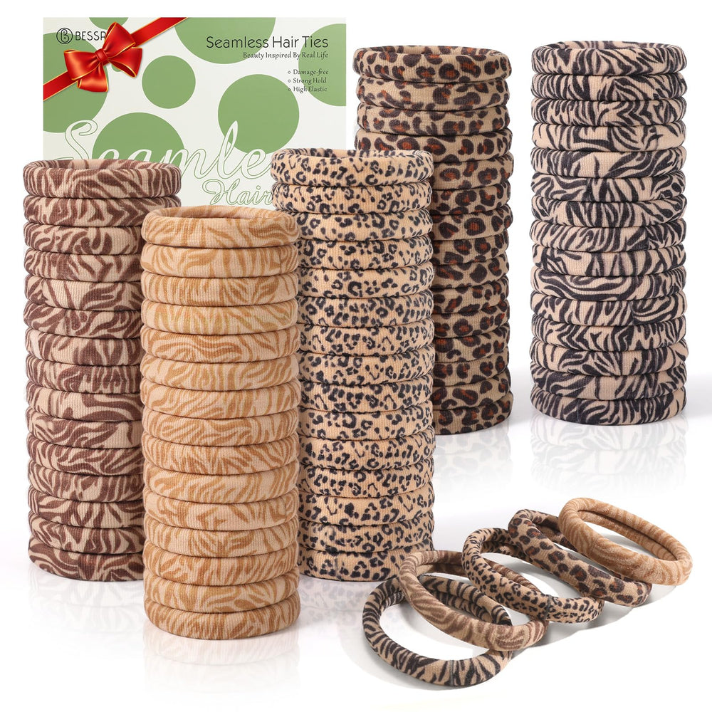 Bessrung front packaging showing 100 leopard hair ties and bulk value