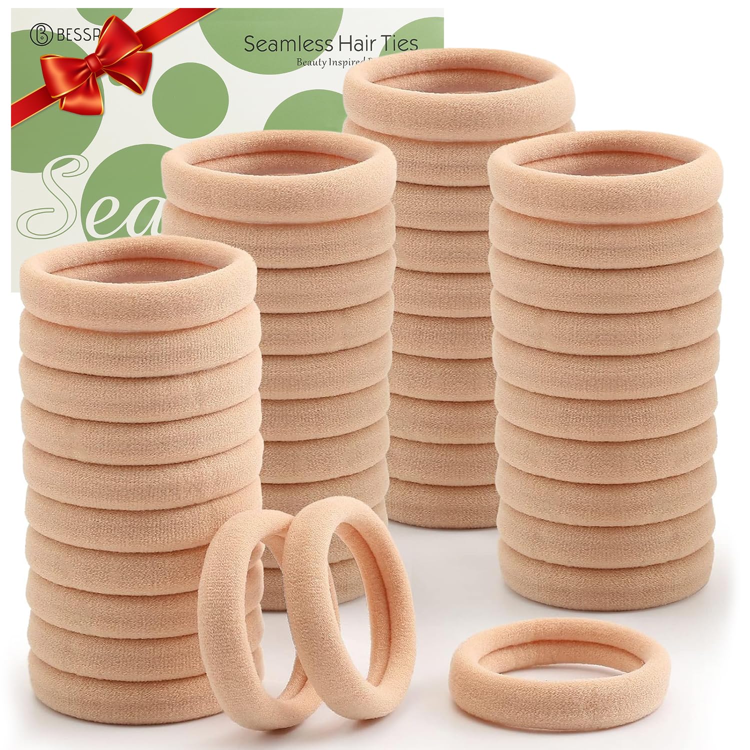 Bessrung front packaging showing 100 tan hair ties and brand clarity benefit