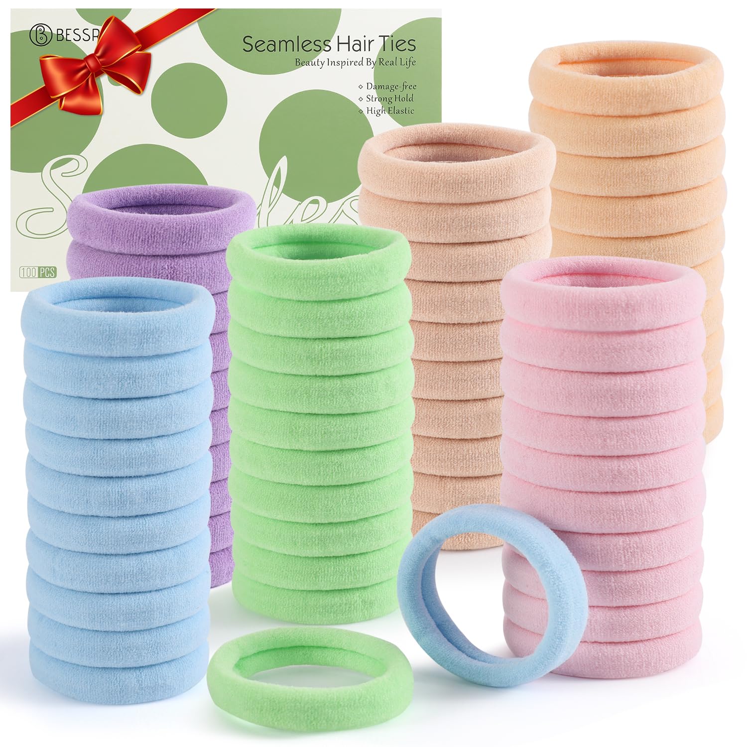 Bessrung front packaging showing 100 candy color hair ties and value pack benefit