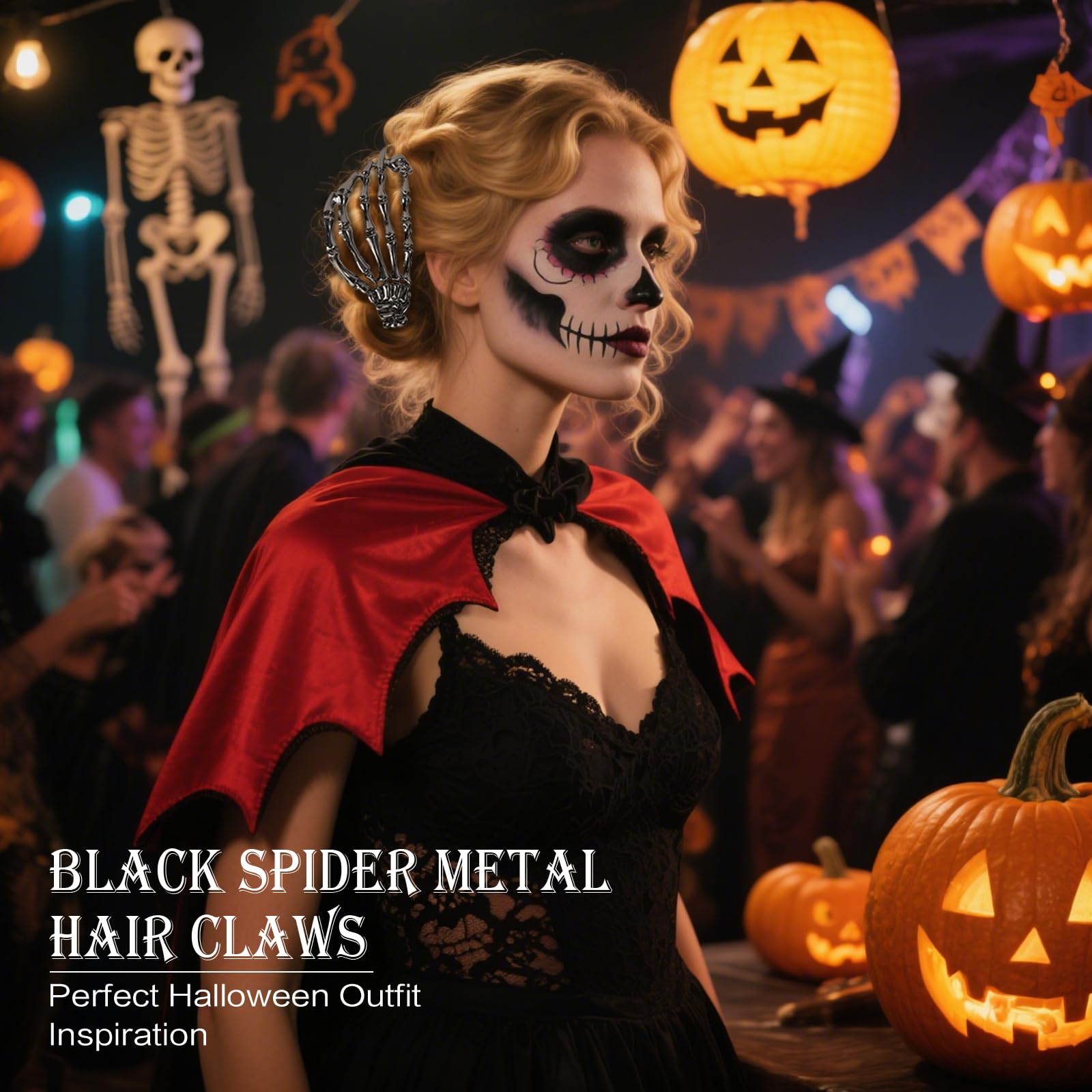 Bessrung clips styled with Halloween outfit, shows wearable gothic accessory appeal