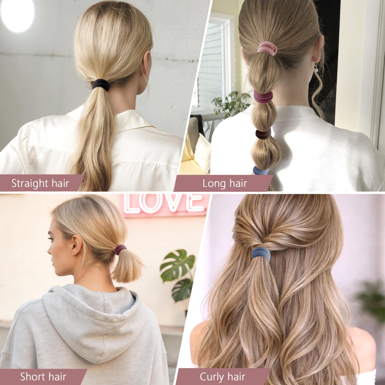 Bessrung hair tie shown in hand to illustrate size and stretch