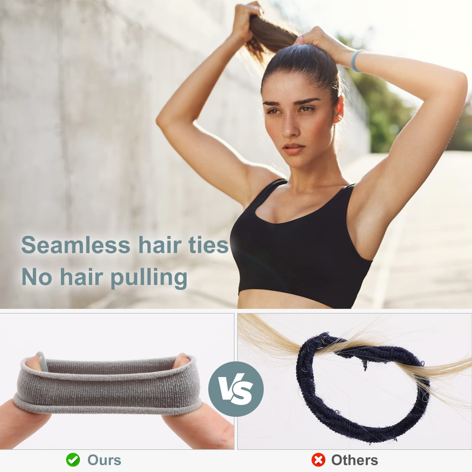 Bessrung ties stretched to show elasticity and strong hold ideal for thick hair