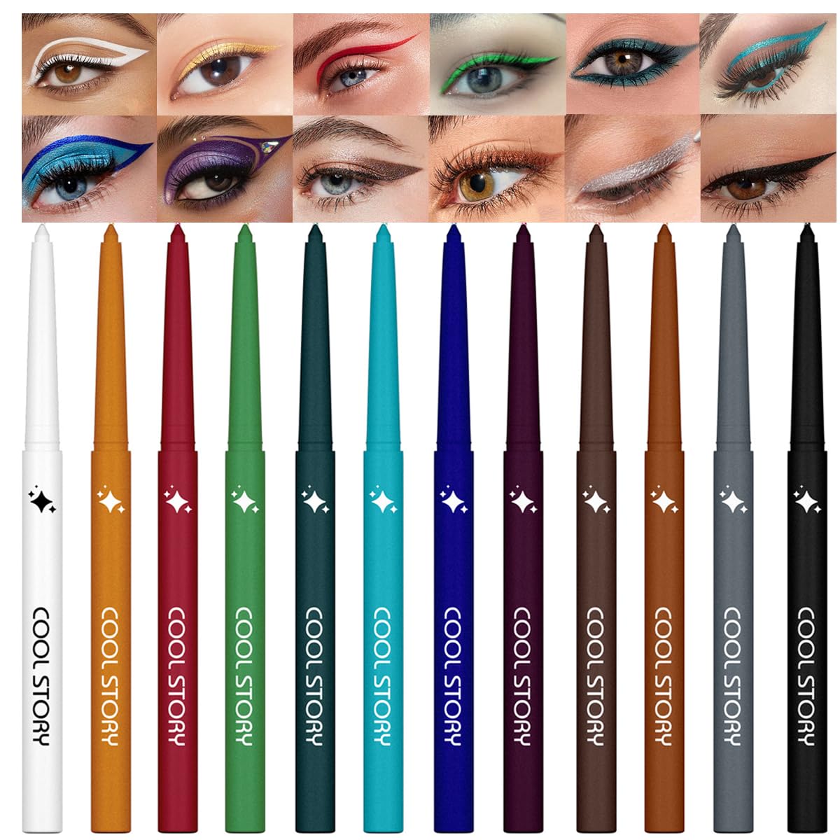 BestLand front packaging showing 12 shimmer eyeliner pens and benefits