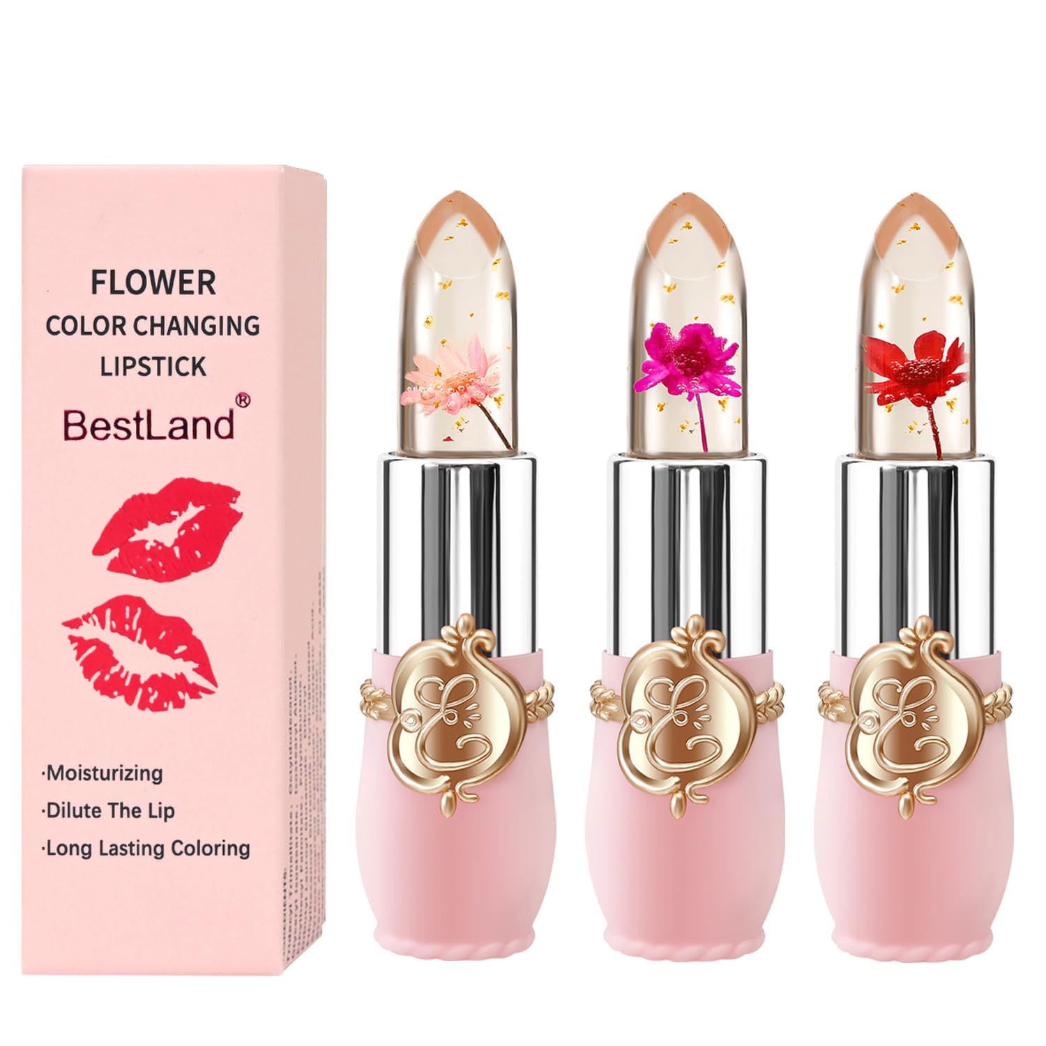 BestLand front view of 3-piece set showing compact cases and flowers, attractive gift appeal