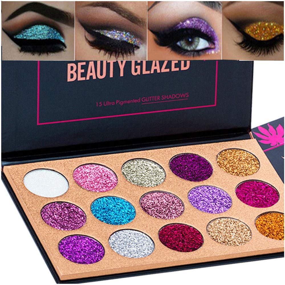 BestLand palette front packaging showing fifteen glitter and shimmer shades for versatile looks