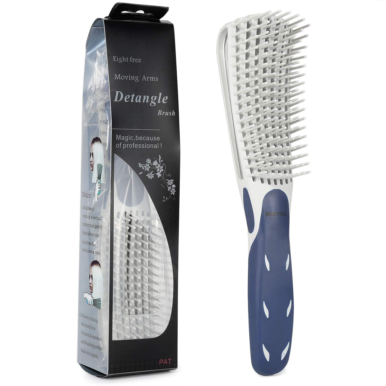 BESTOOL brush front view showing blue design and quick detangling