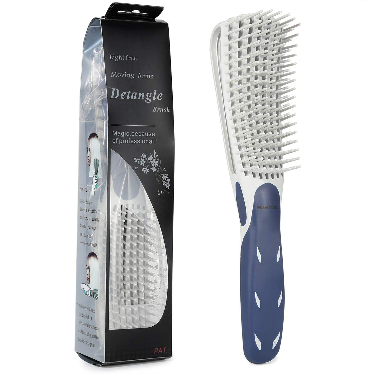 BESTOOL brush front view showing blue design and quick detangling