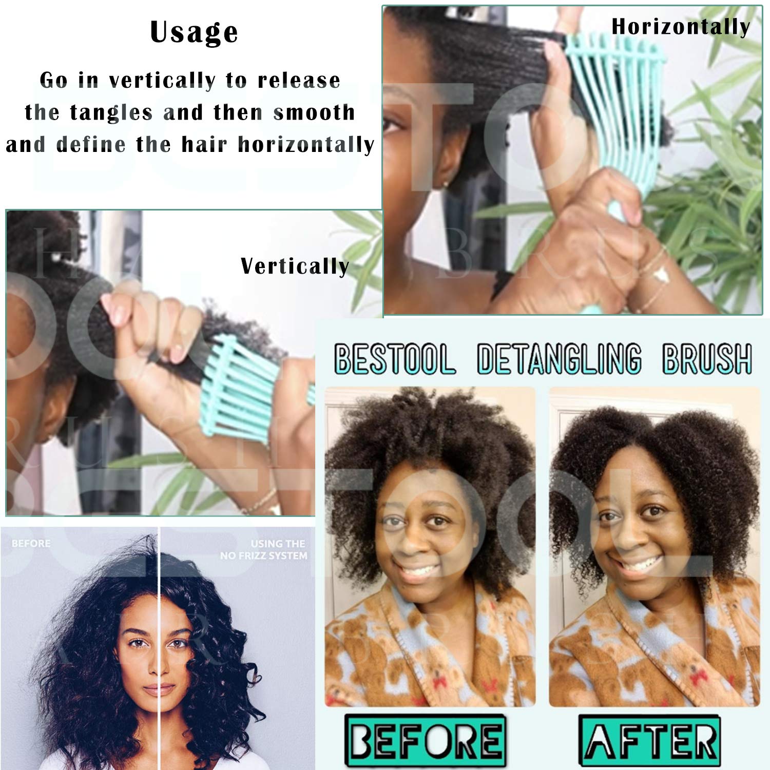 BESTOOL brush shown working on wet hair to reduce tugging and breakage