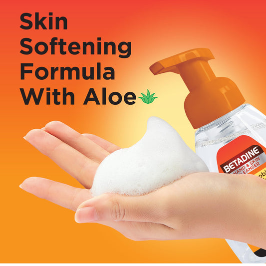 Close-up of Betadine label highlighting antiseptic formula and benzalkonium chloride for reassurance