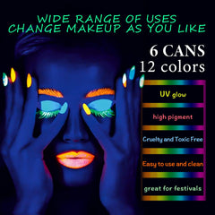 Beteligir face and body art painted for festival look with bright neon contrast