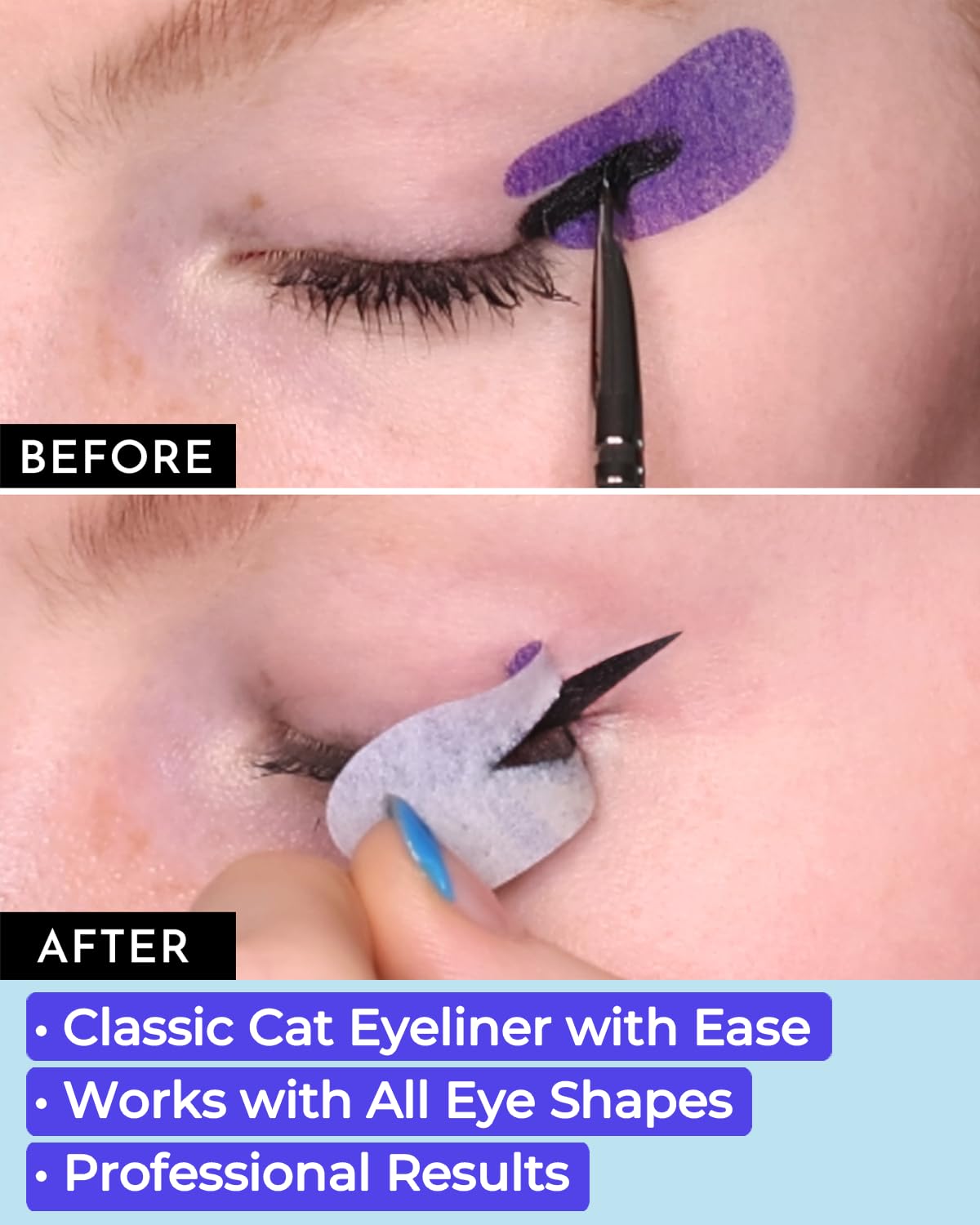 Beth Bender Beauty close-up of cat eyeliner stencil edges for precision
