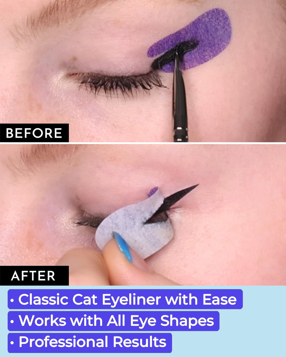Beth Bender Beauty close-up of cat eyeliner stencil edges for precision