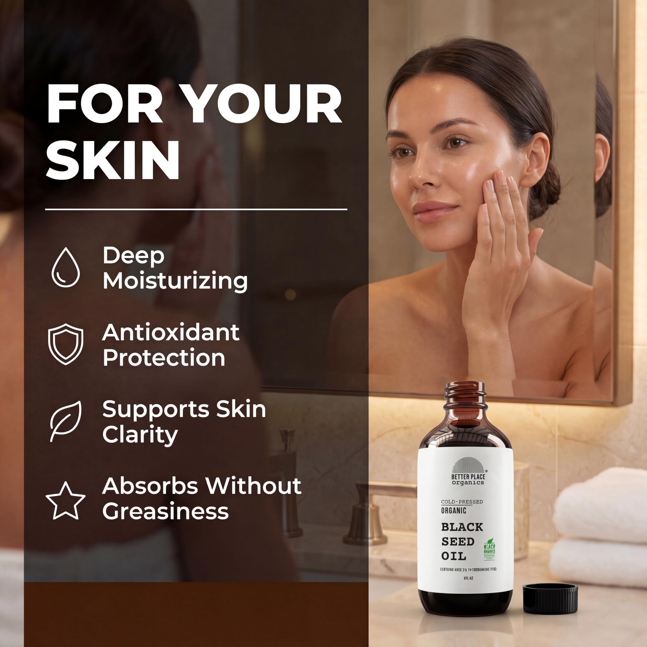 BETTER PLACE ORGANICS droplet on skin demonstrating fast absorption and hydration
