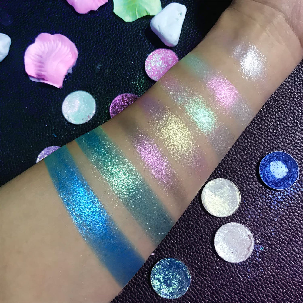 BEUSELF close-up eye look showcasing holographic shimmer and dramatic color payoff benefit