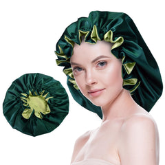 Beutyme bonnet front view showing reversible dark green and comfortable fit