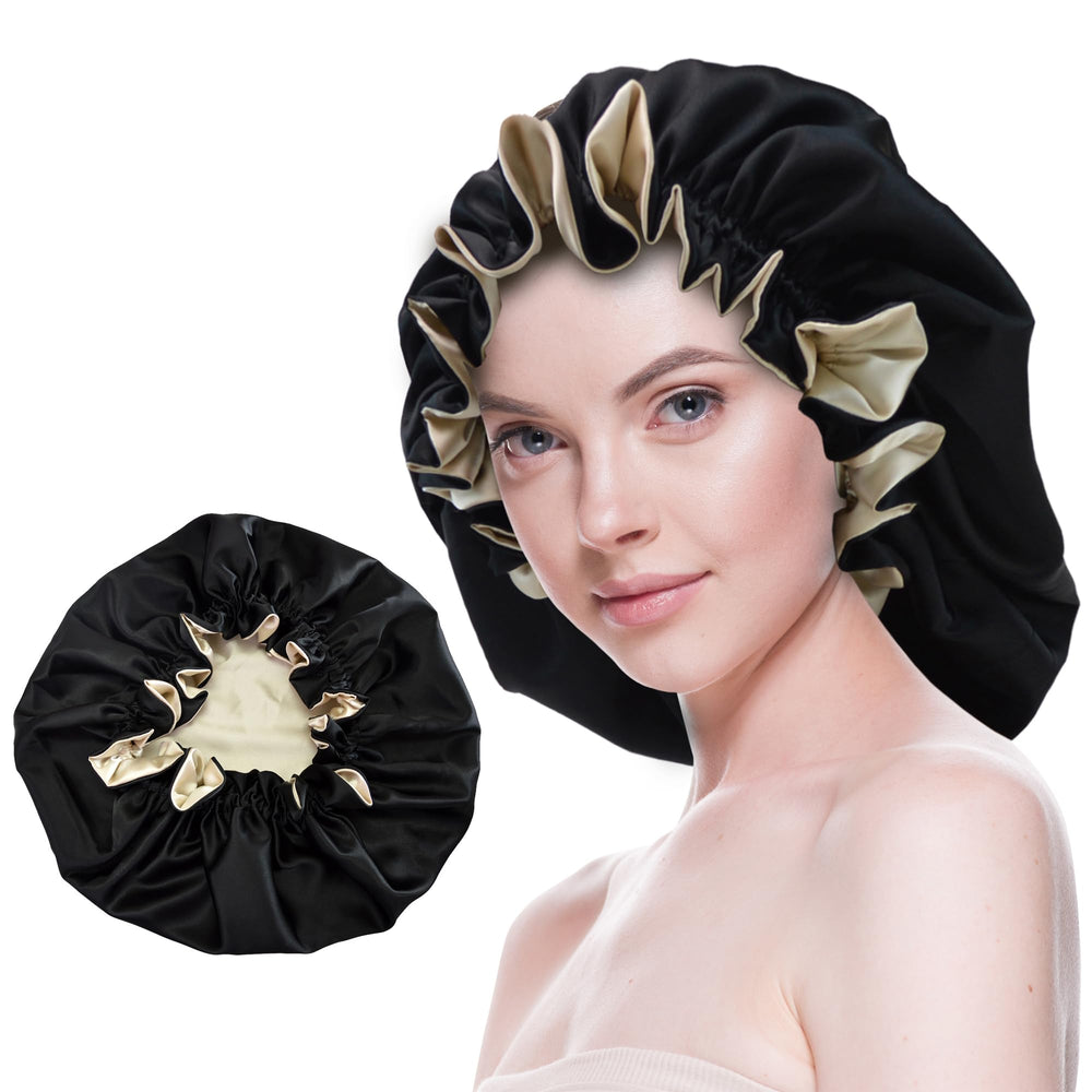 Beutyme bonnet front view showing smooth satin and neat elastic, protects hair overnight