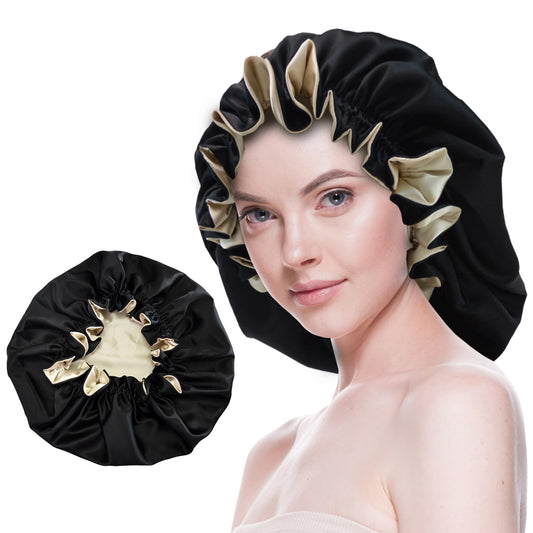 Beutyme bonnet front view showing smooth satin and neat elastic, protects hair overnight